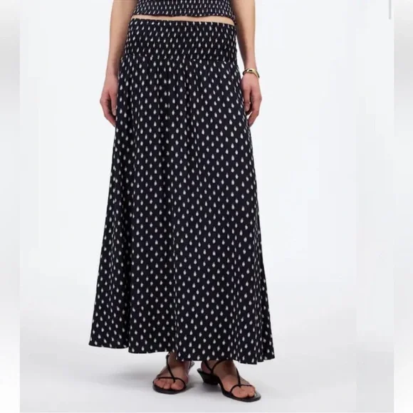 Madewell Midi Skirt Size 14 Shibori Dot Print Smocked Waist - Picture 2 of 10